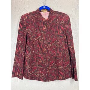 Notations Womens Black/Red Paisley Jacket 3/4 Sleeves Zip Front Petite Size PS